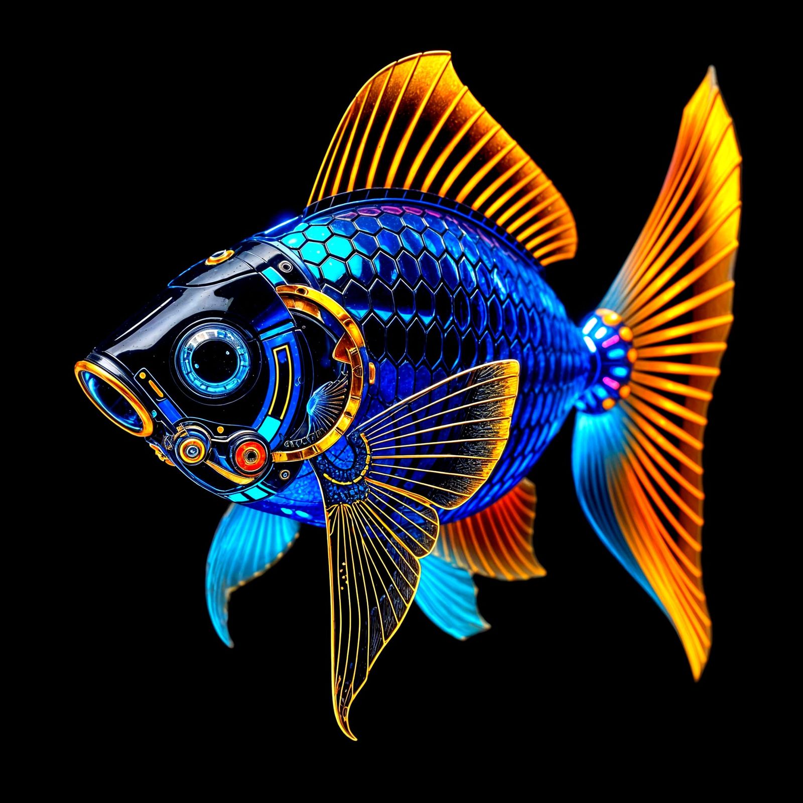 Neon Goldfish in Retro Synthwave Style