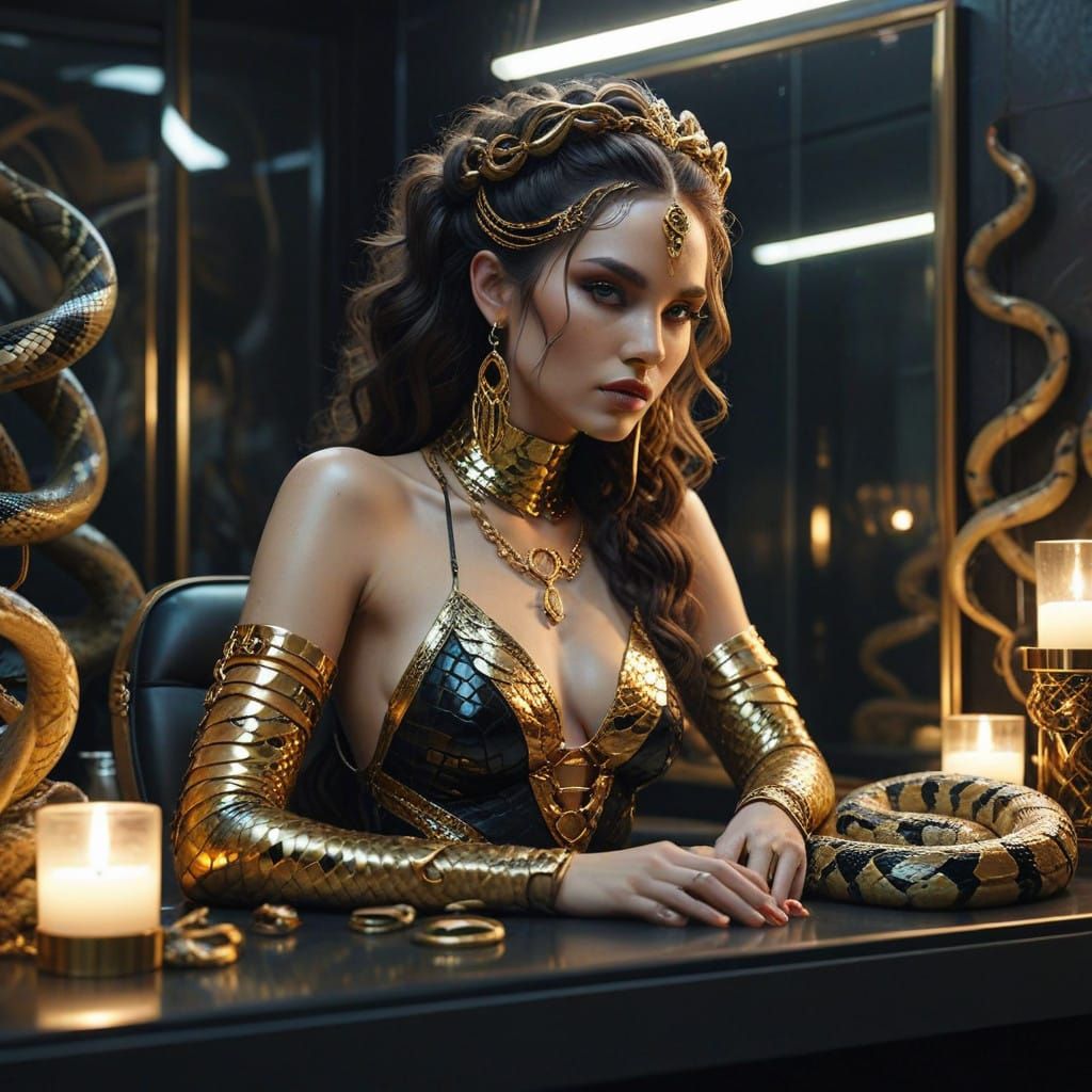 Modern Medusa's Luxe Vanity in Gold and Serenity