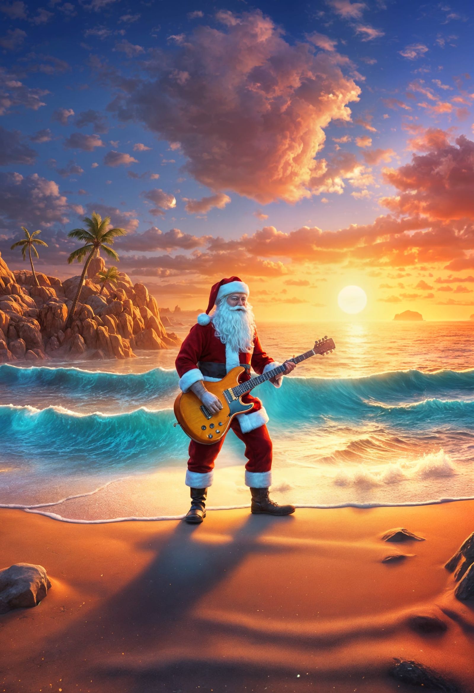 Santa Rocks the Beach in Electric Guitar Groove