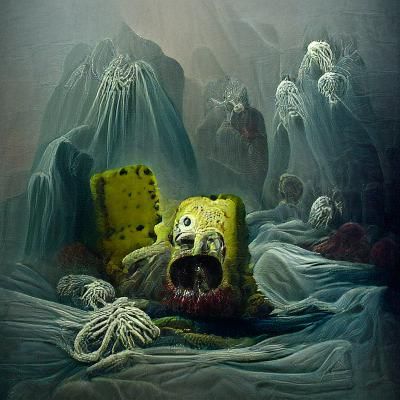 Anguished Sponge in Horror Style