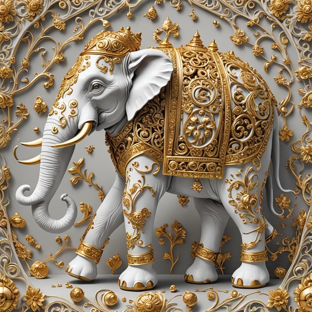Ornate Gold Filigree Elephant Decoration
