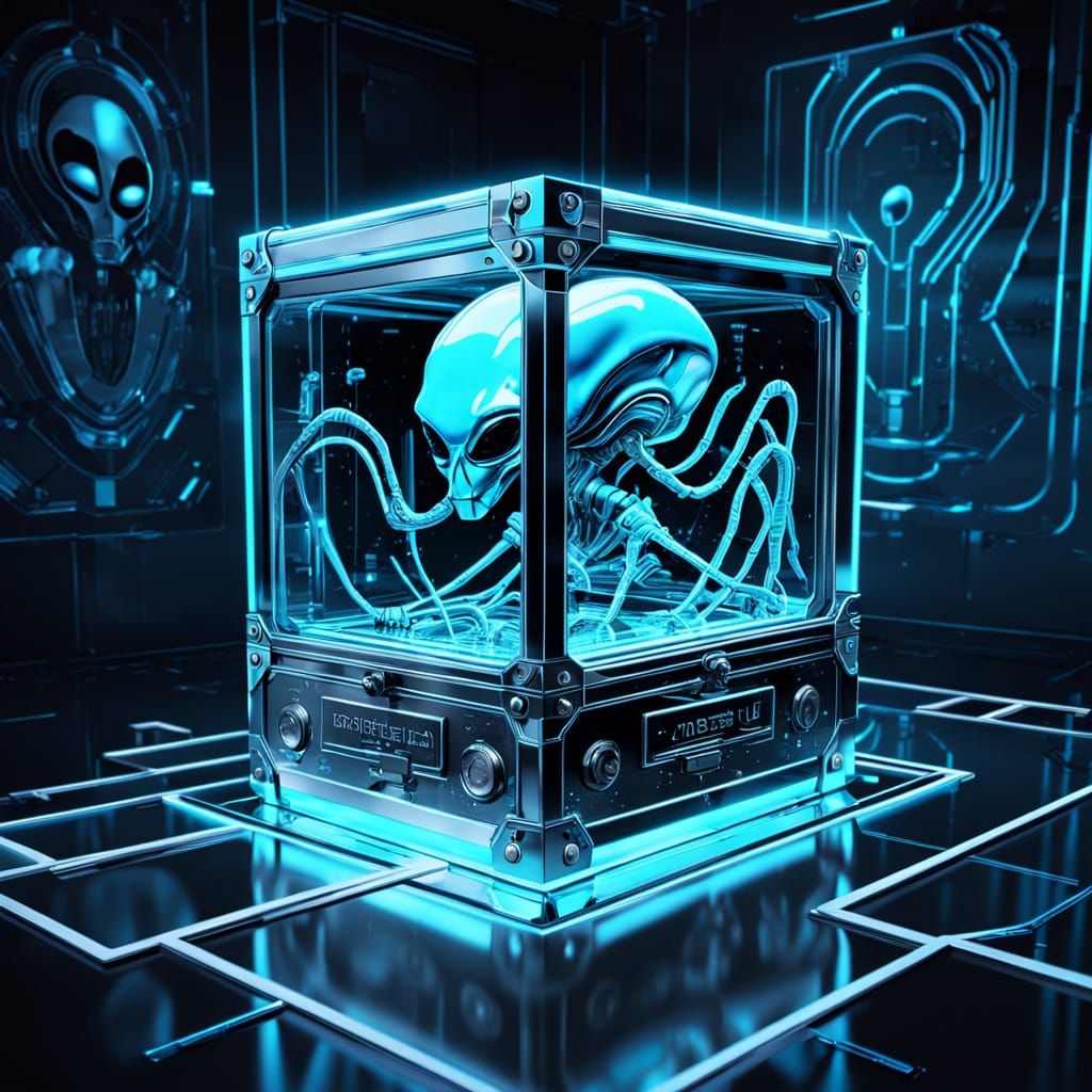 Surrealist Vault Box Holding Alien Artifacts