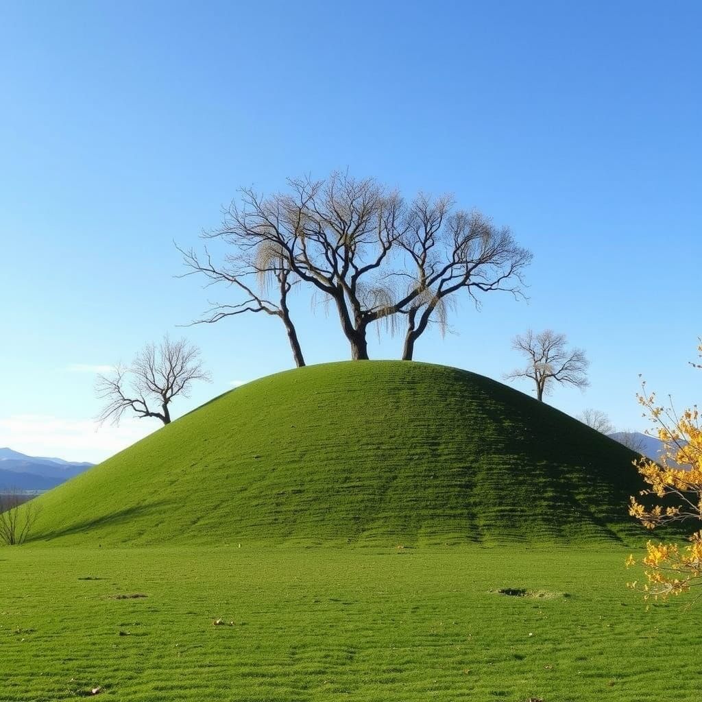 Mound with Snowy and Golden Trees