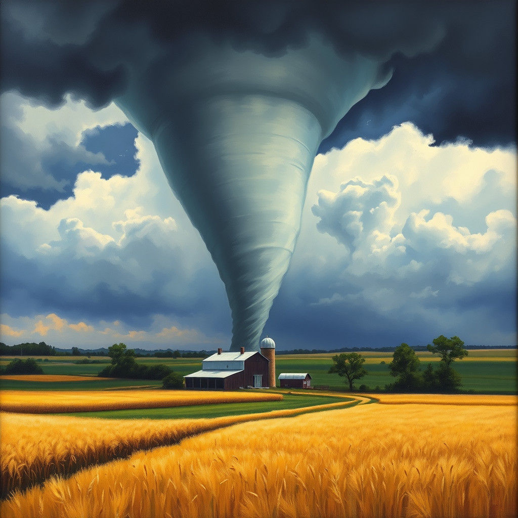 Midwest Farm Under Threat of Tornado, Oil Painting
