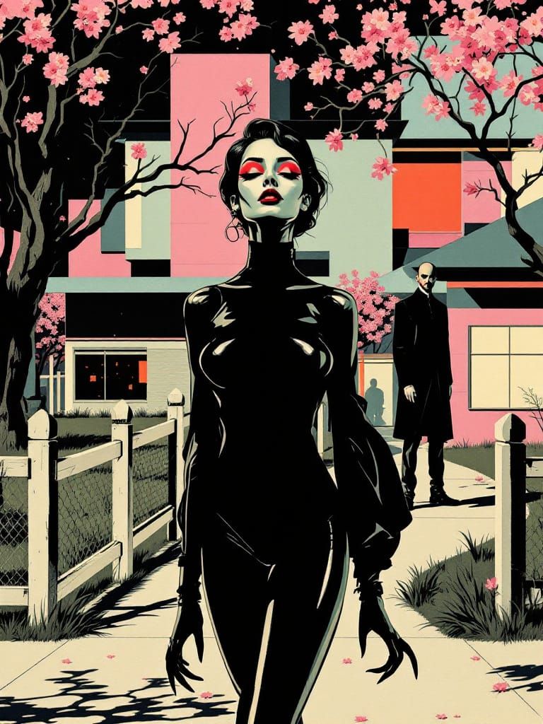 Suburban Gothic Garden Scene with Pin-Up and Abstract Elemen...