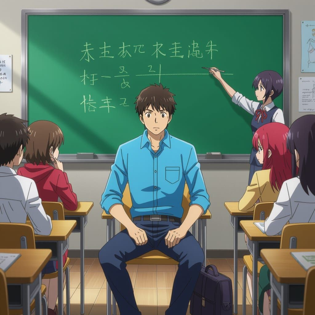 Classroom Scene in Vibrant Anime Style