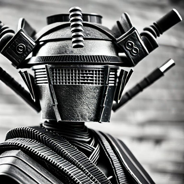 Samurai Robot Portrait with Japanese Mountain Backdrop