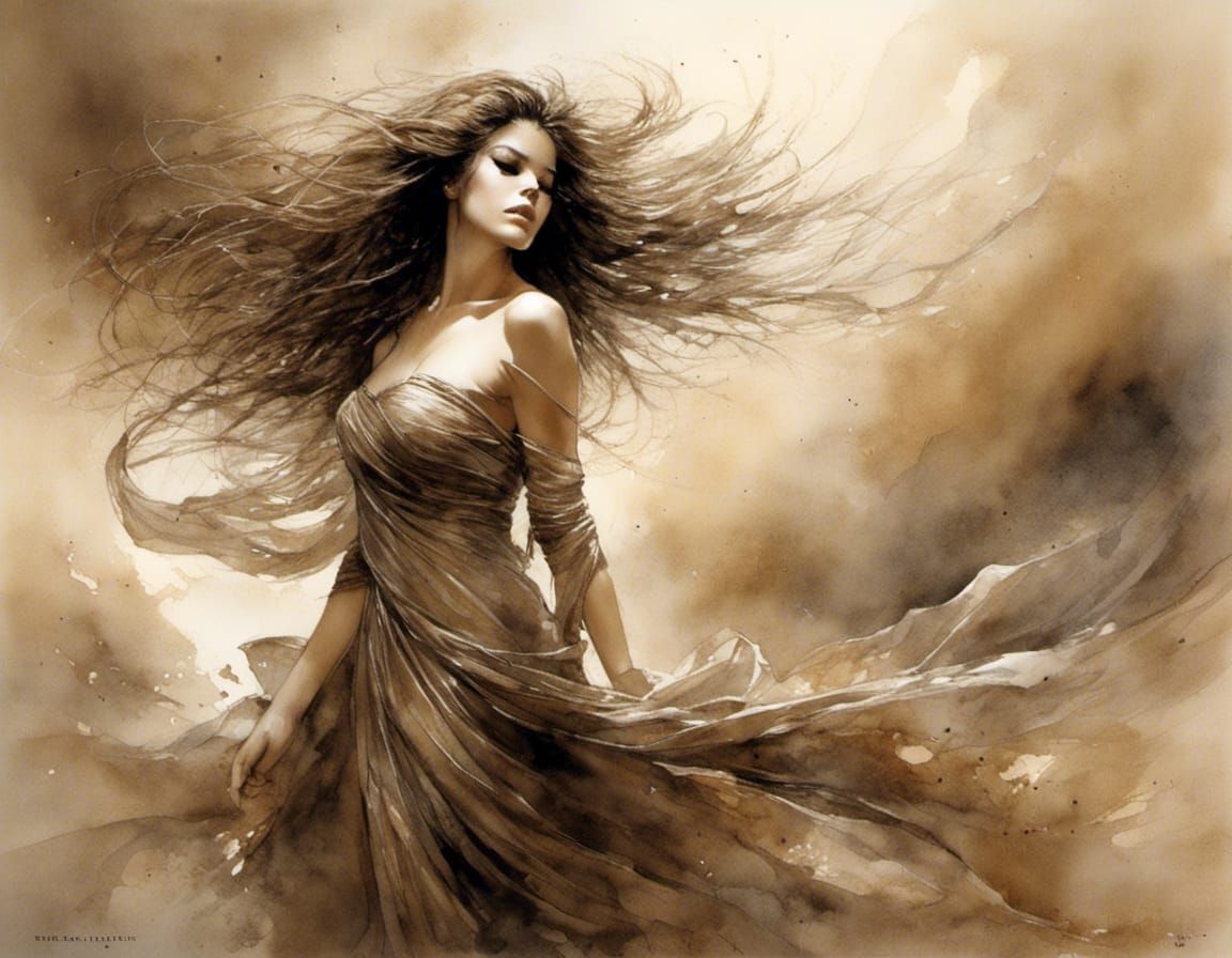 Windswept Woman in Earth Tones Illustration