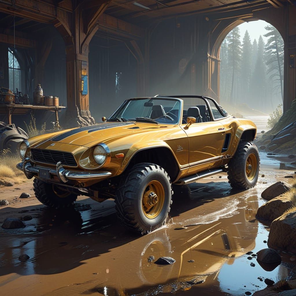 Rugged Antique Porcelain Off-Roader Speeds Through Barren La...