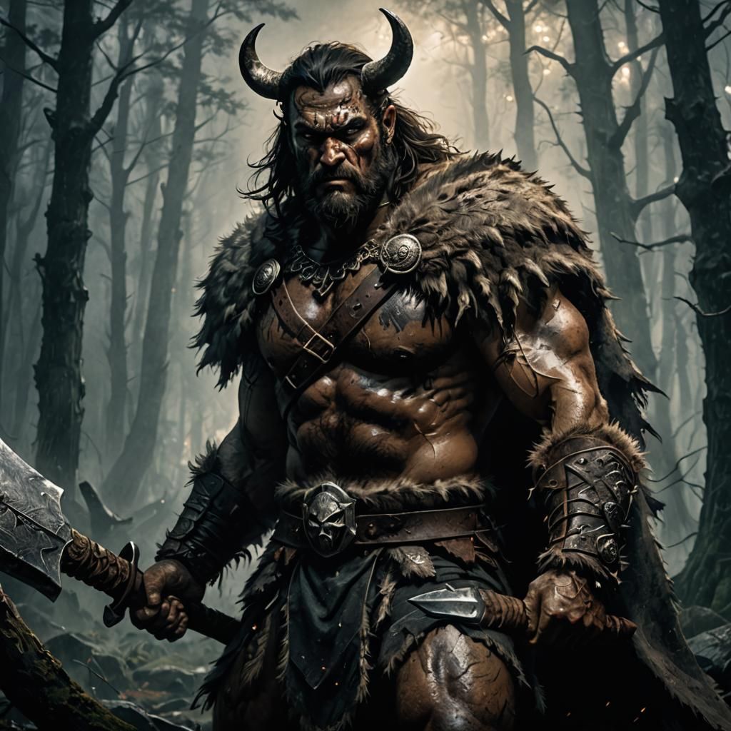Barbarian Warrior Portrait in Dark Fantasy Art Style