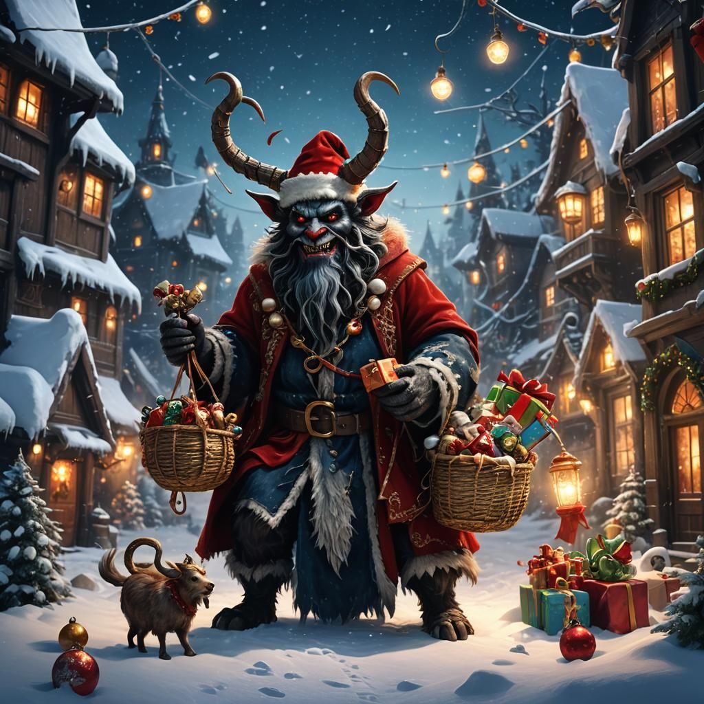 Festive Krampus in Snowy Christmas Wonderland