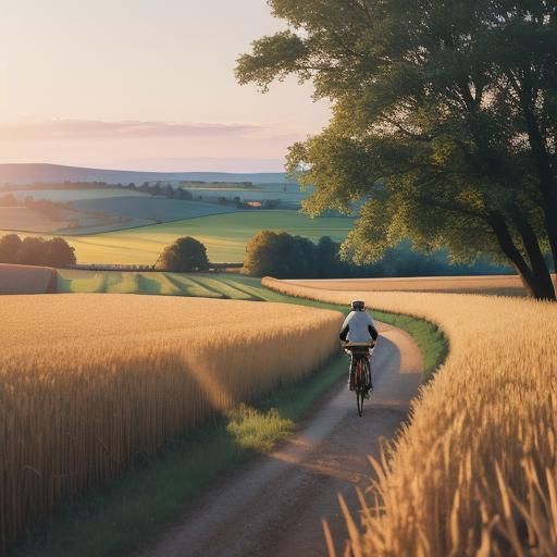 Friends Cycling Home on Summer Evening in Golden Light