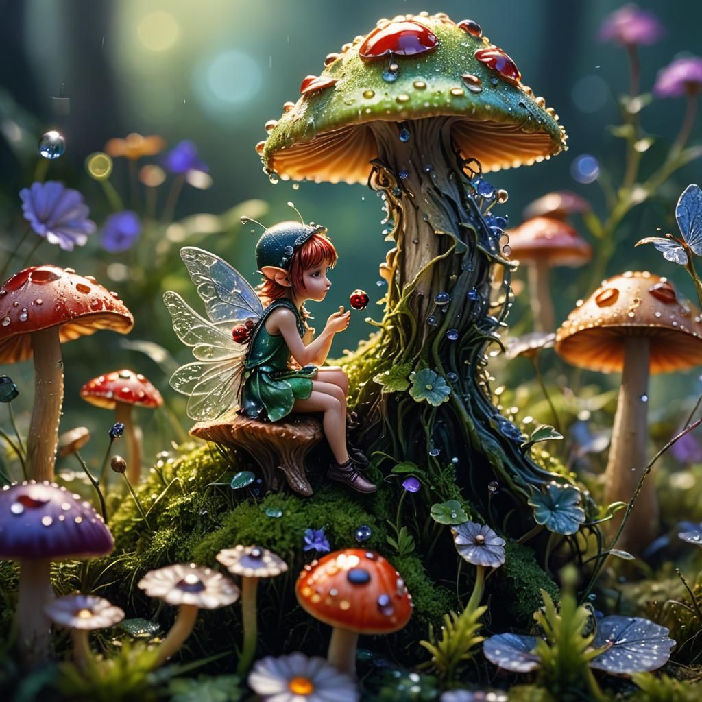 Fairy and Ladybug Macro Photograph