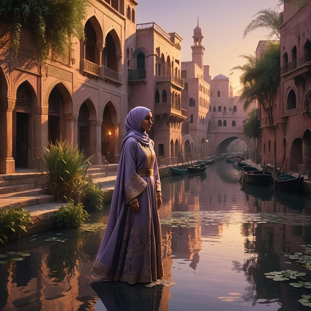 Girl in Abaya by Canal: Fantasy Concept Art