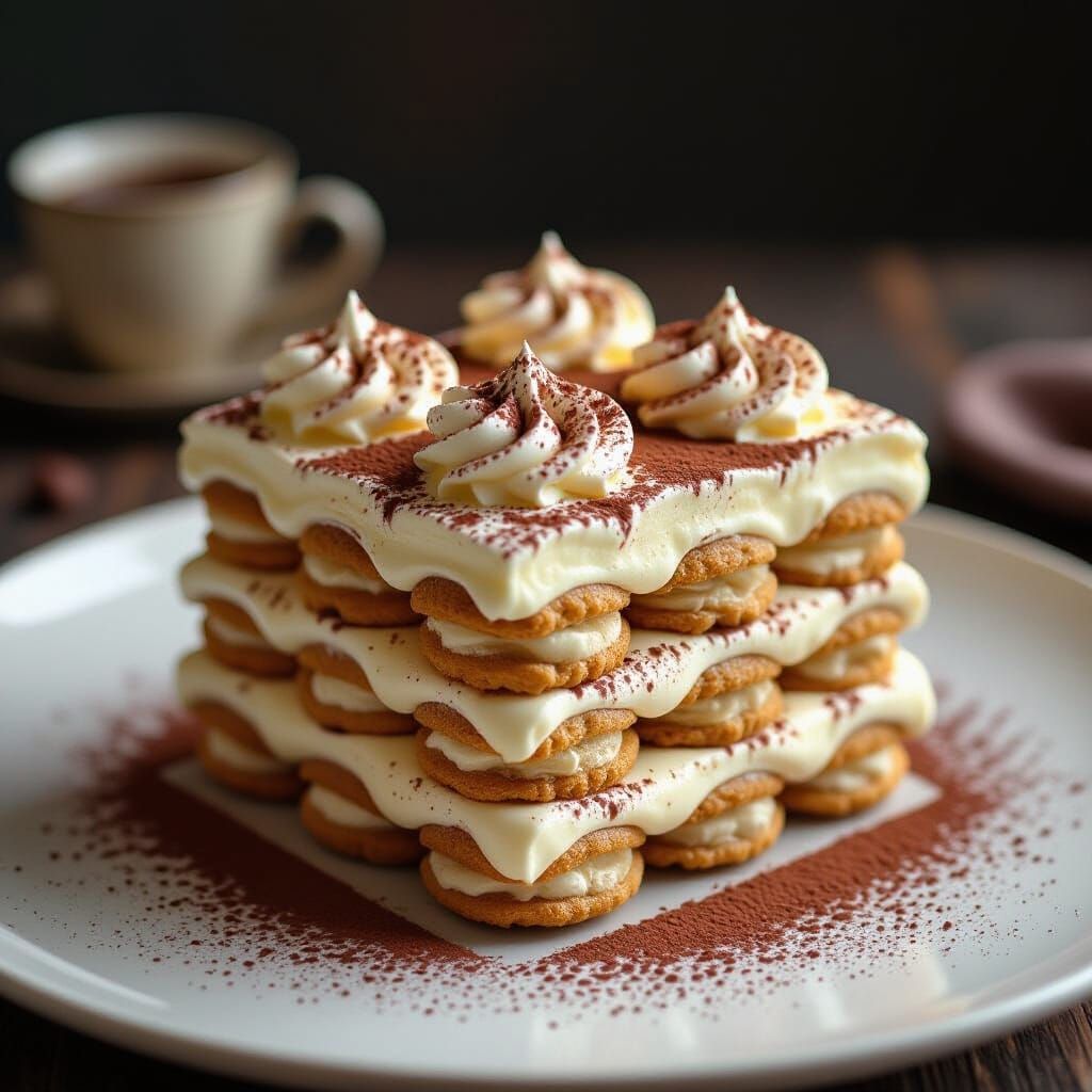 Italian Tiramisu Dessert with Surreal Aesthetic