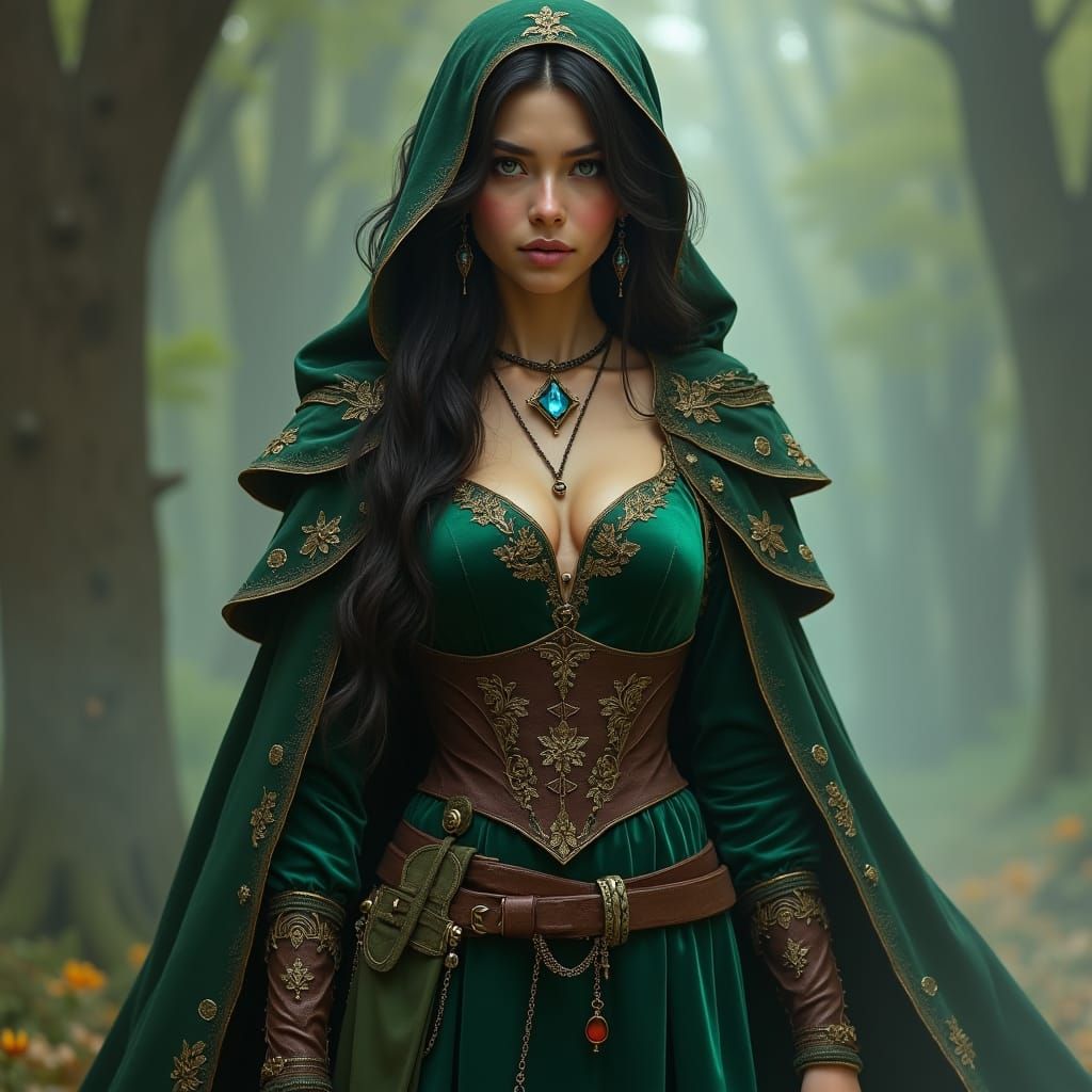 Mysterious Half-Elf Witch in a Fantastical Realm