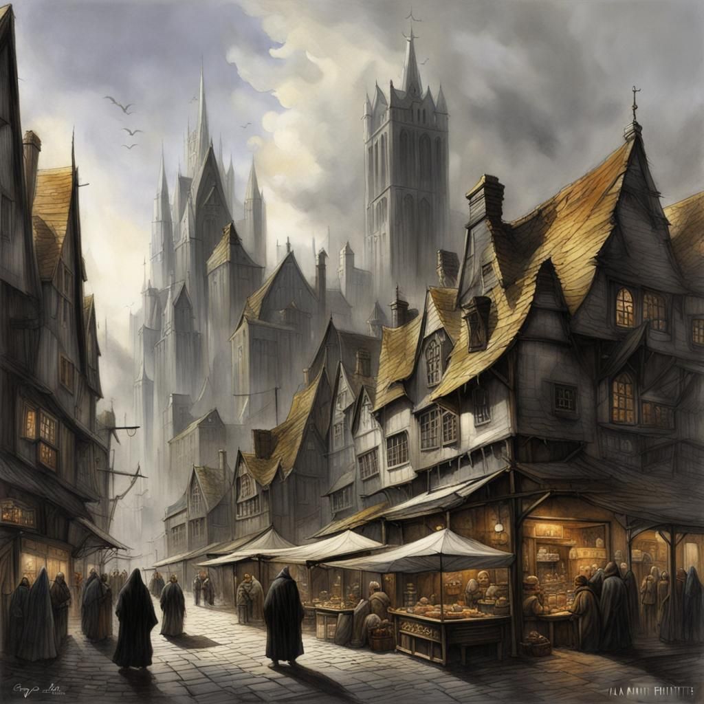 Fantasy City Marketplace Inspired by Alan Lee