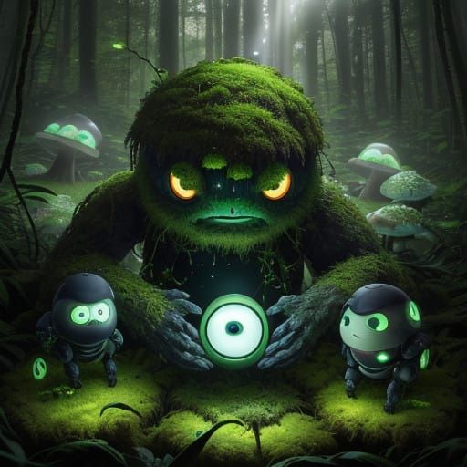 Cyborg Robot Discovers Glowing Mushrooms in Densely Forested...