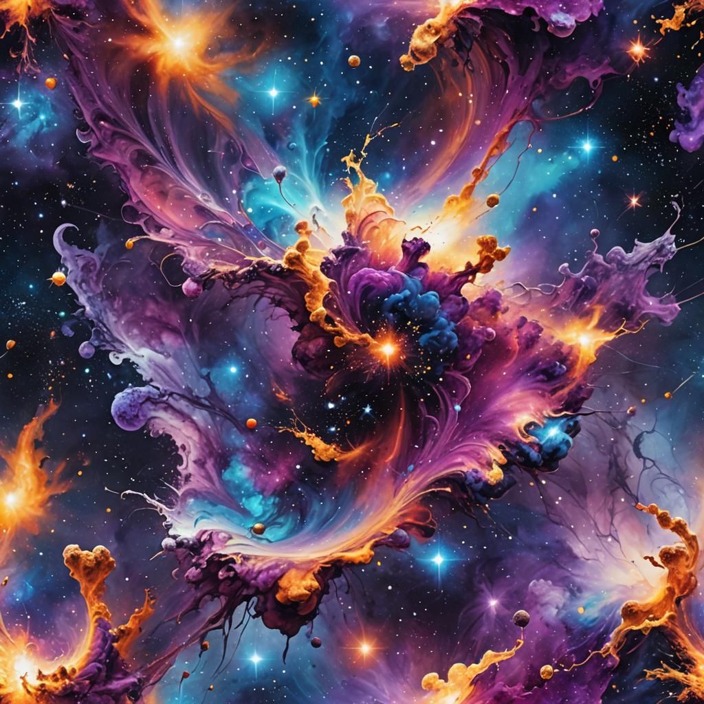 Ink Spill Reveals Colorful Galaxies in Digital Painting