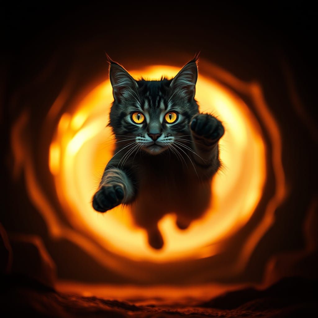 Majestic Cat Emerges from Shimmering Portal