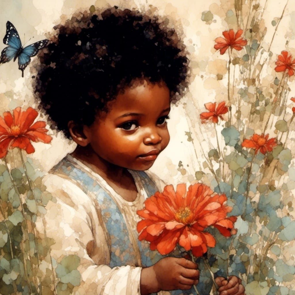 Toddler in Garden: Fayum Portrait Style