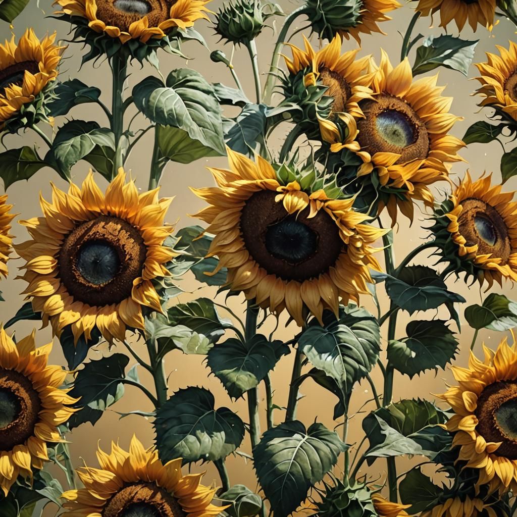 Hyperrealistic Sunflowers in Splash Art Style