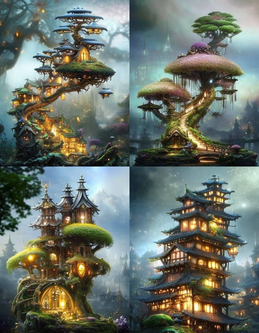 Clockpunk Bonsai Fairytale Village in Crystal