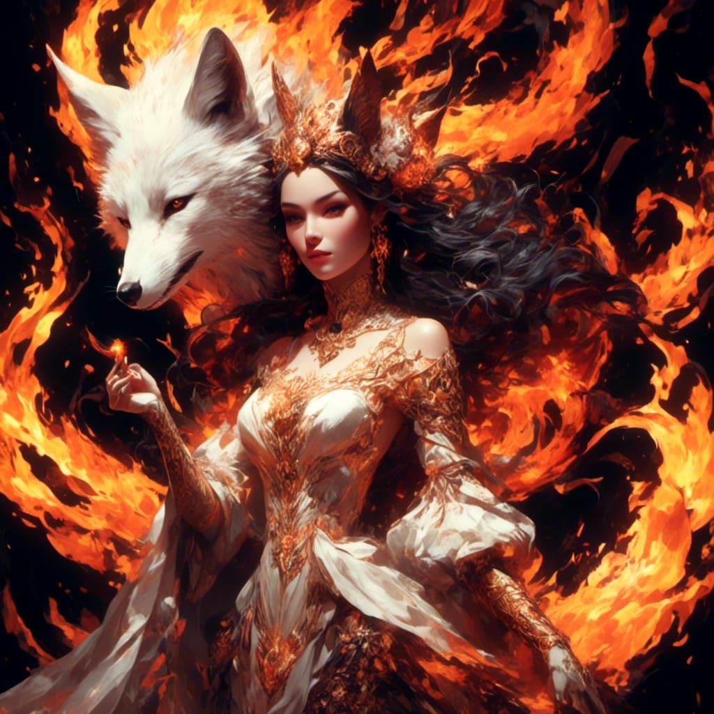 Steampunk Fox Women Ablaze in Dark Fantasy Style