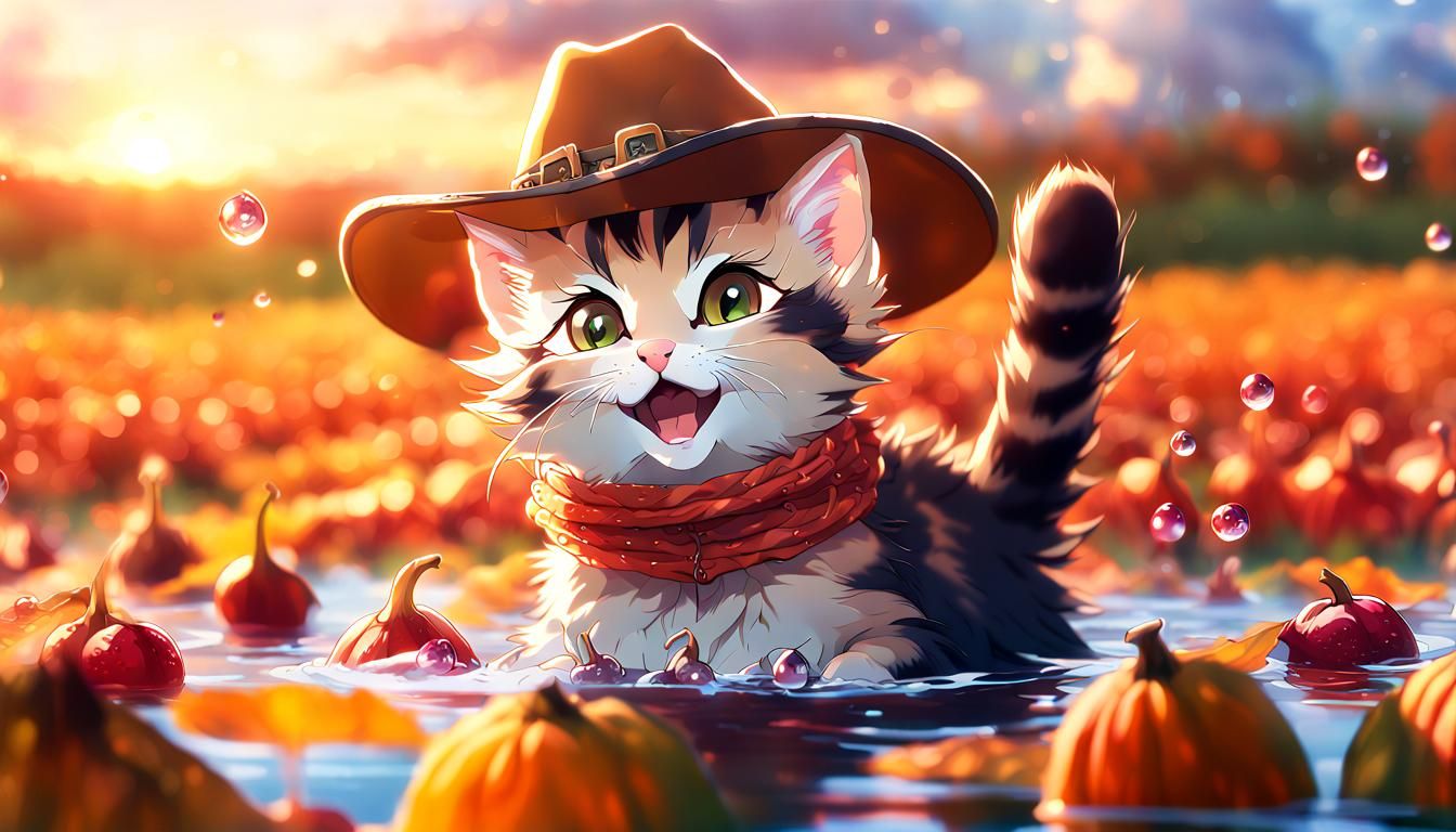 Kitten Farmer at Cranberry Farm in Anime Style