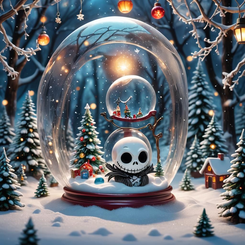 Chibi Jack Skellington in a Christmas Snow Globe