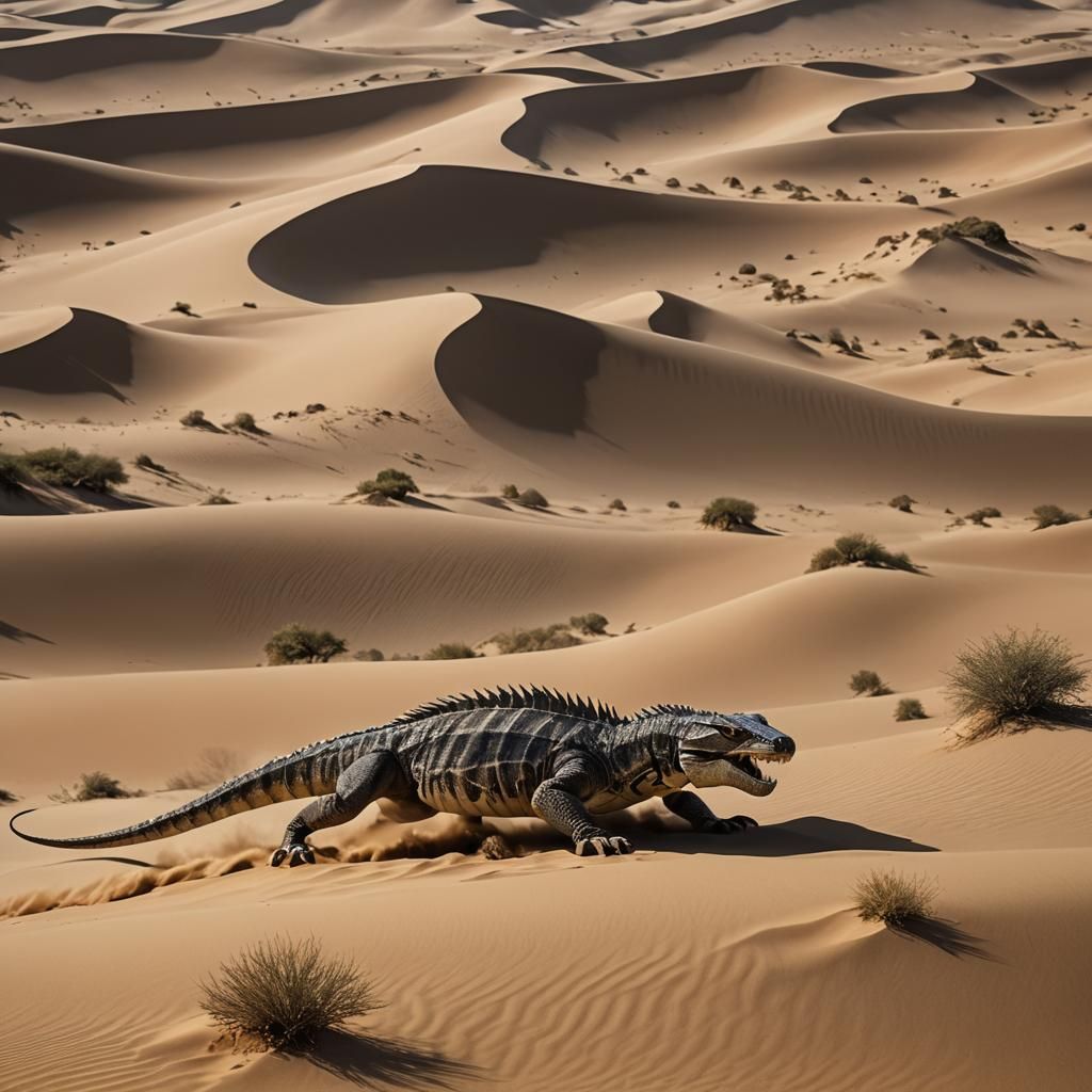 Camouflaged Desert Predator in Matte Painting Style