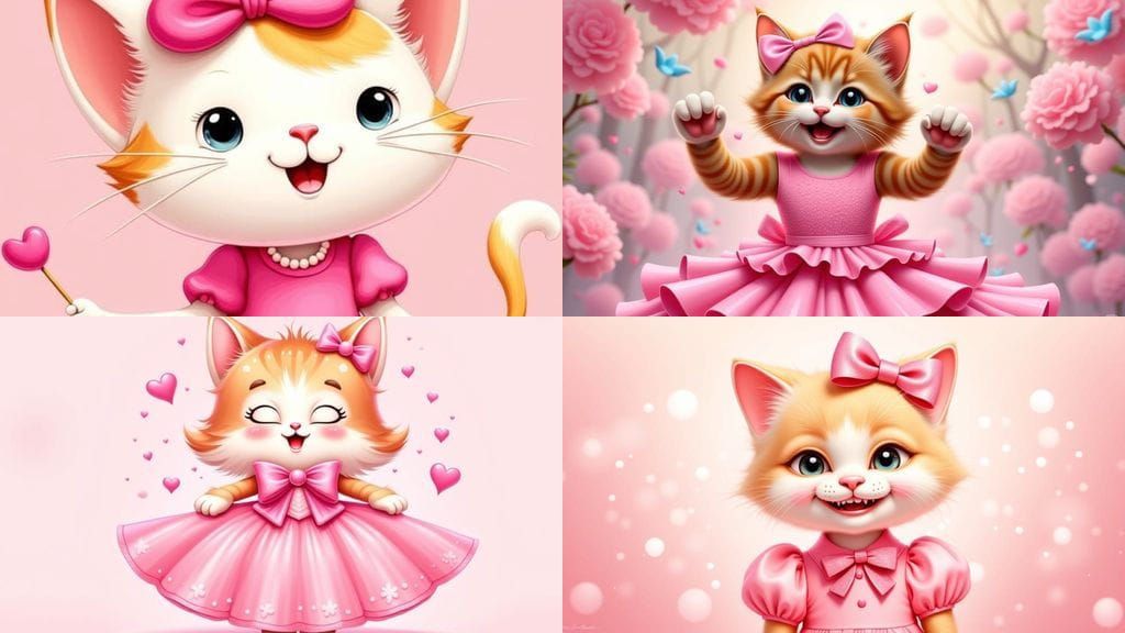 Lady Cat in Pink Dress with Human Smile
