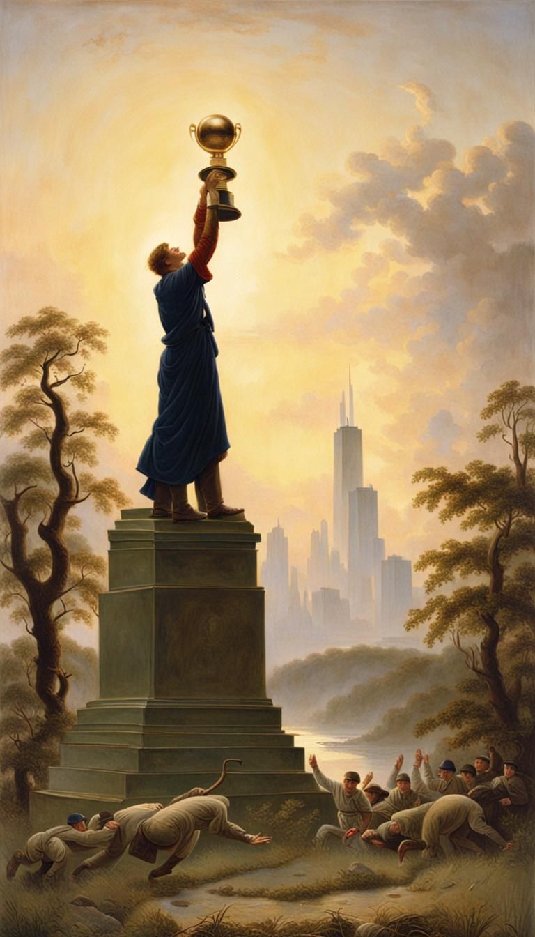 A painting of the Chicago Cubs winning the World Series Championship.