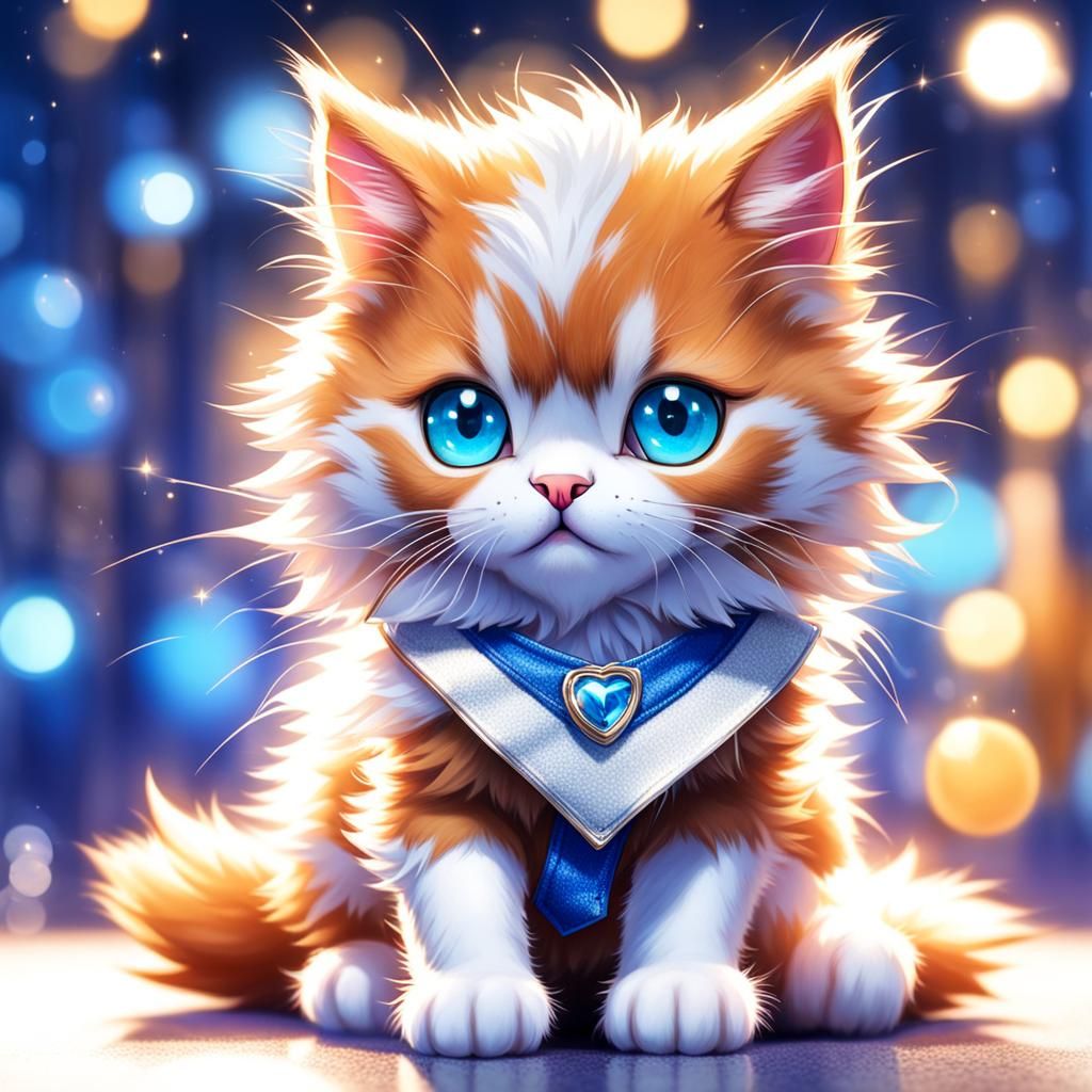 Fantasy Kitten Cheerleader with Blue Eyes