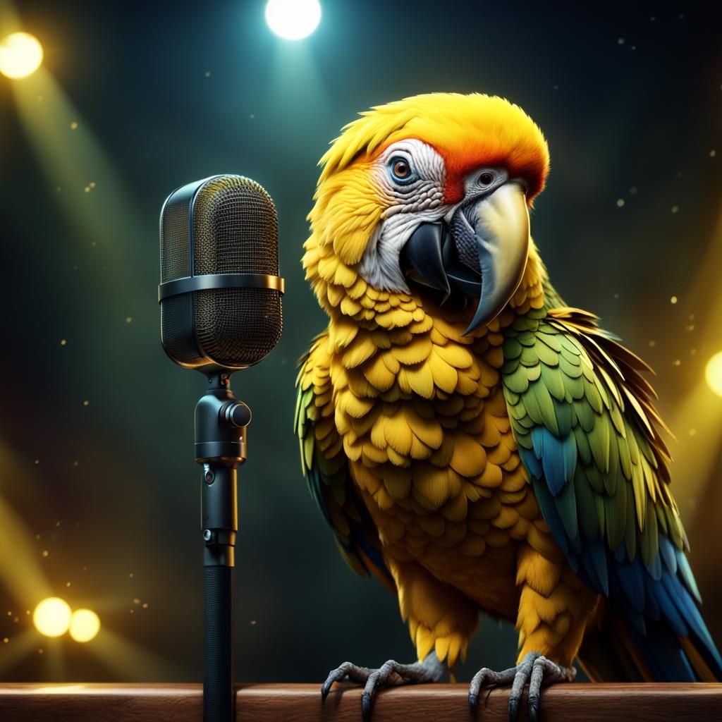 Yellow Parrot Sings on Stage: Digital Matte Painting