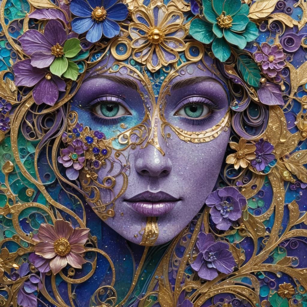 Klimt-Inspired Art Nouveau Floral Woman Portrait