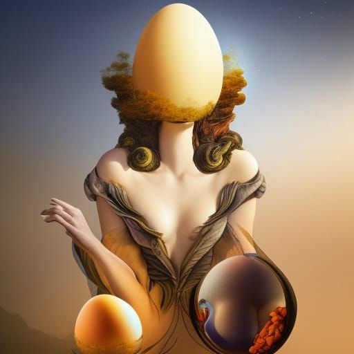 Surreal Woman Hatches From Egg, Salvador Dali Style