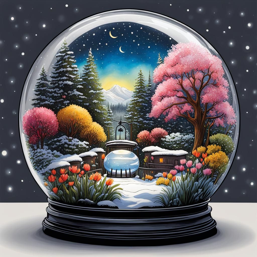 A Wintery Spring Garden Snow Globe.