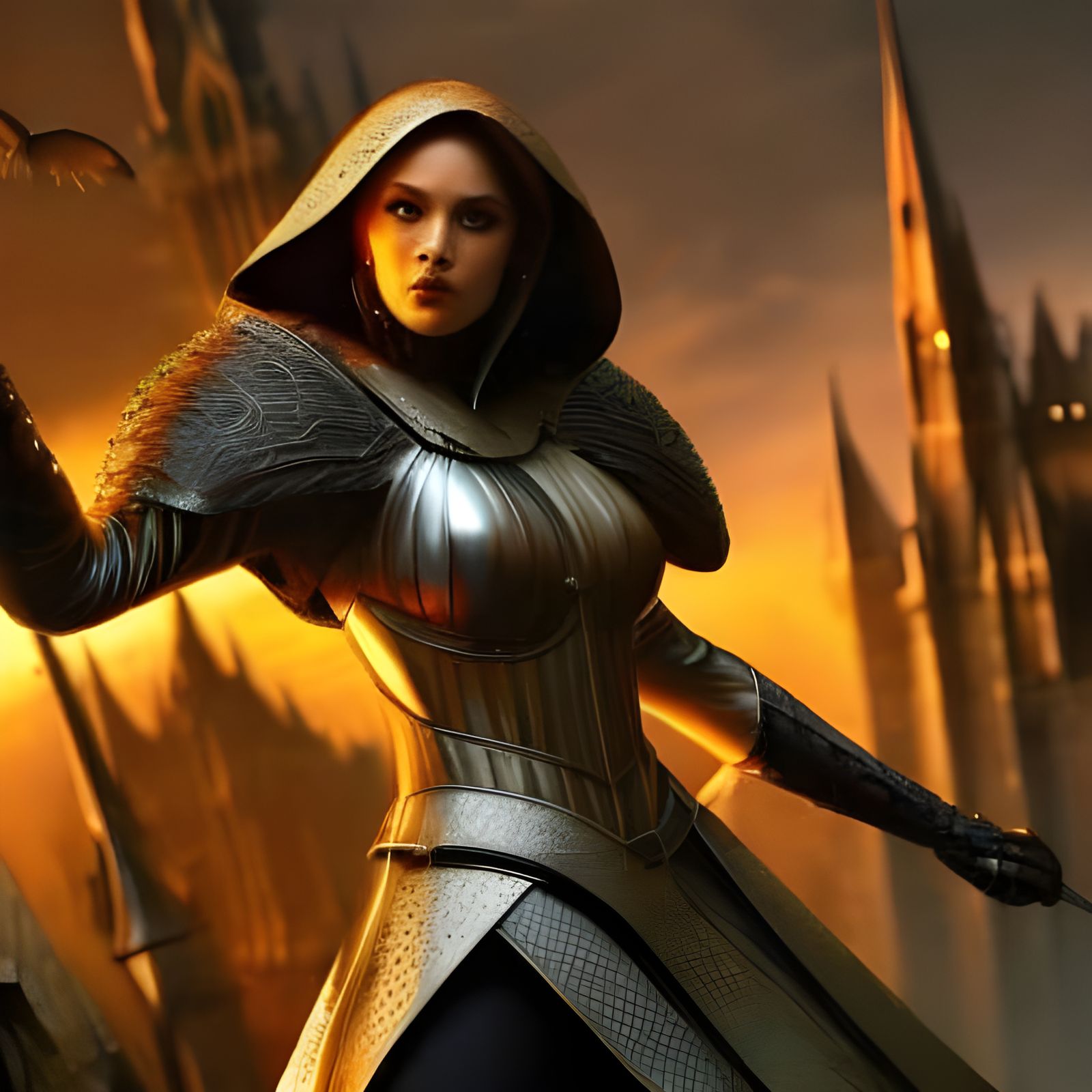 Fierce Blonde Vampire Hunter in Hyperreal Digital Art