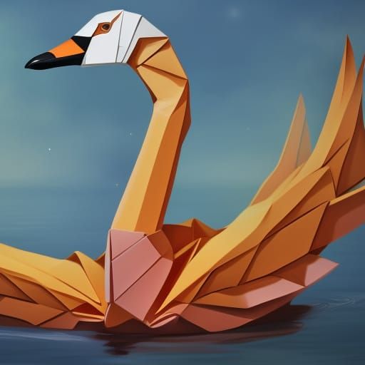 Detailed Origami Swan Hand-Drawn Matte Painting