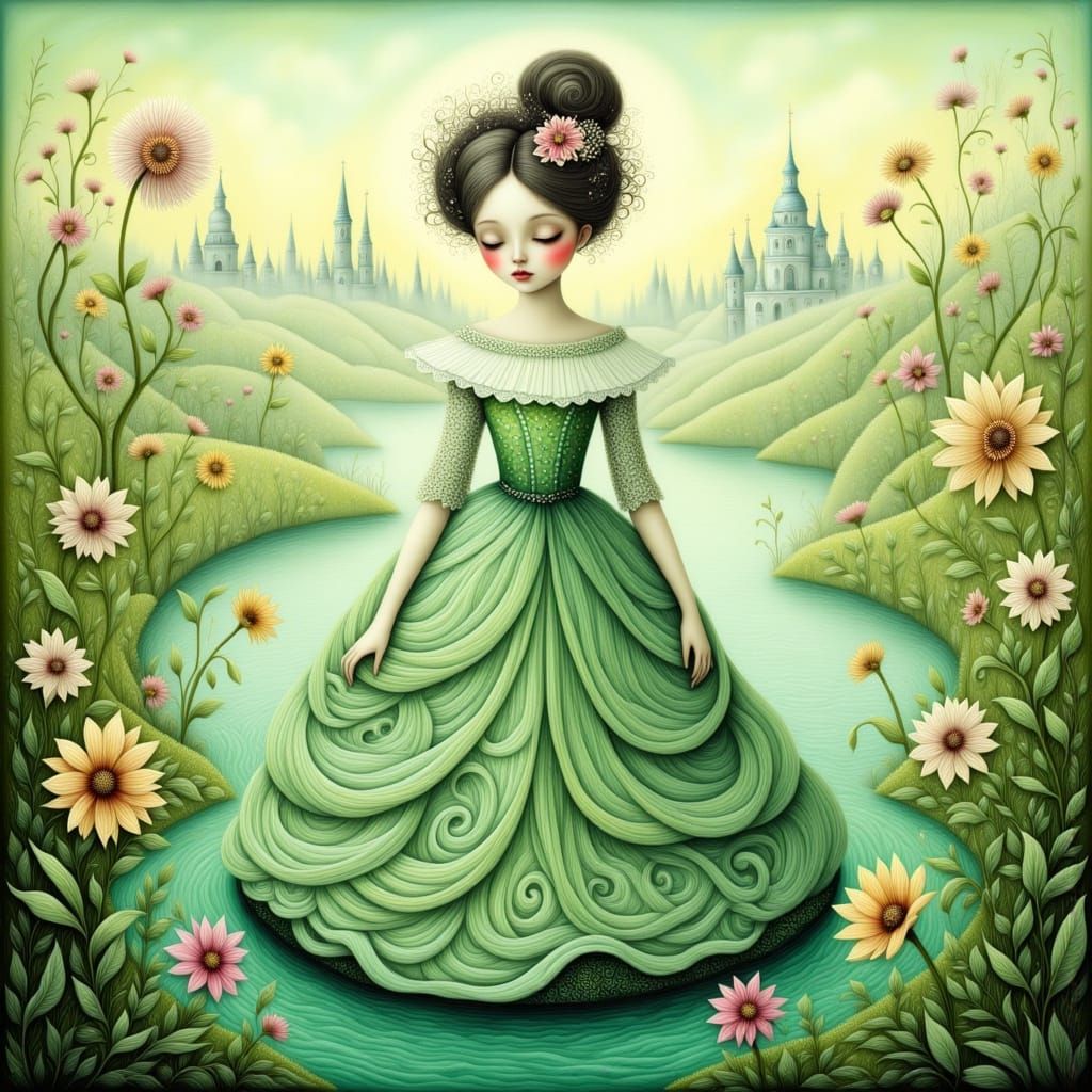 Serene Woman Amidst Flowers in Water