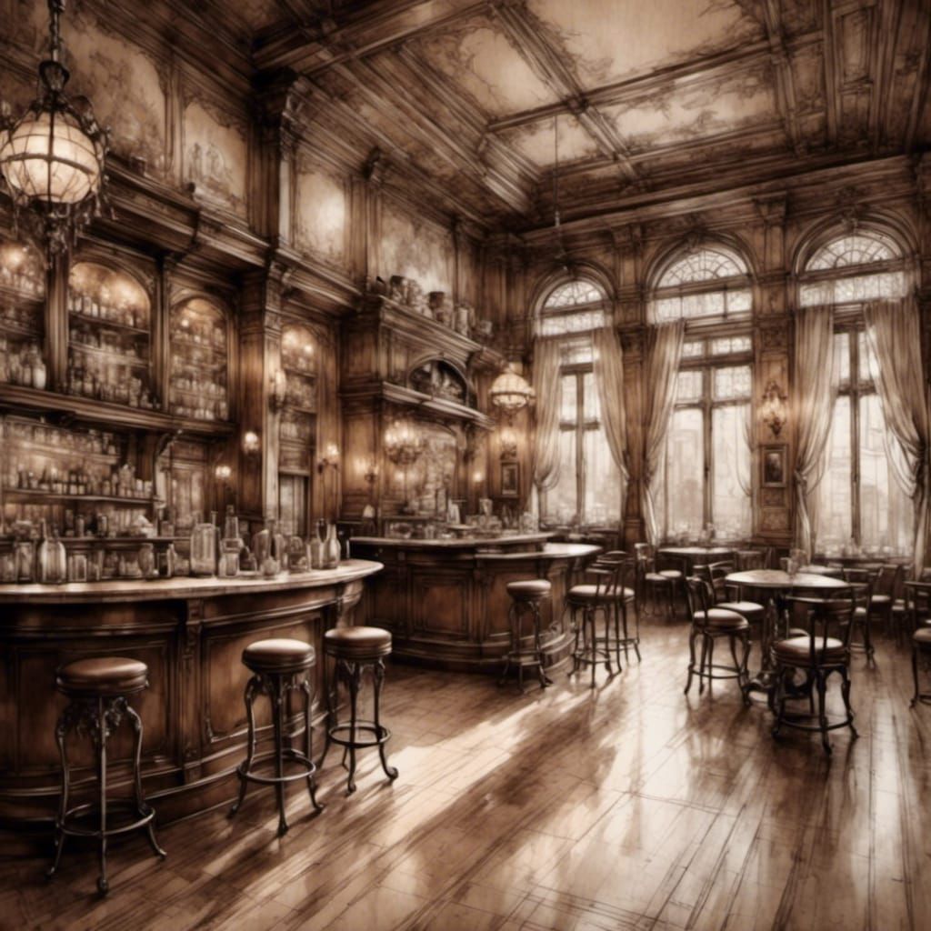 Saloon Scene in Parchment Paper Sketch Style