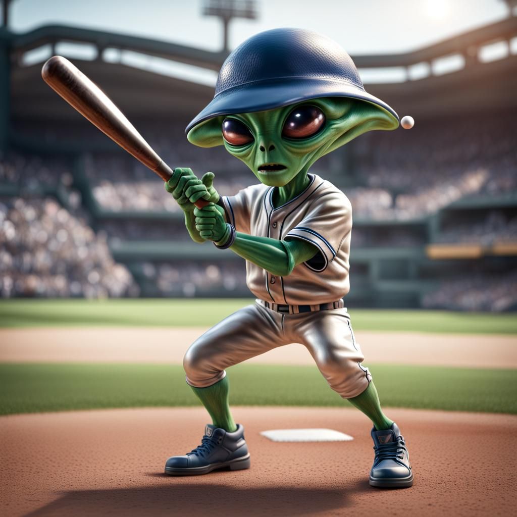 Alien Home Run in Hyperrealistic Style