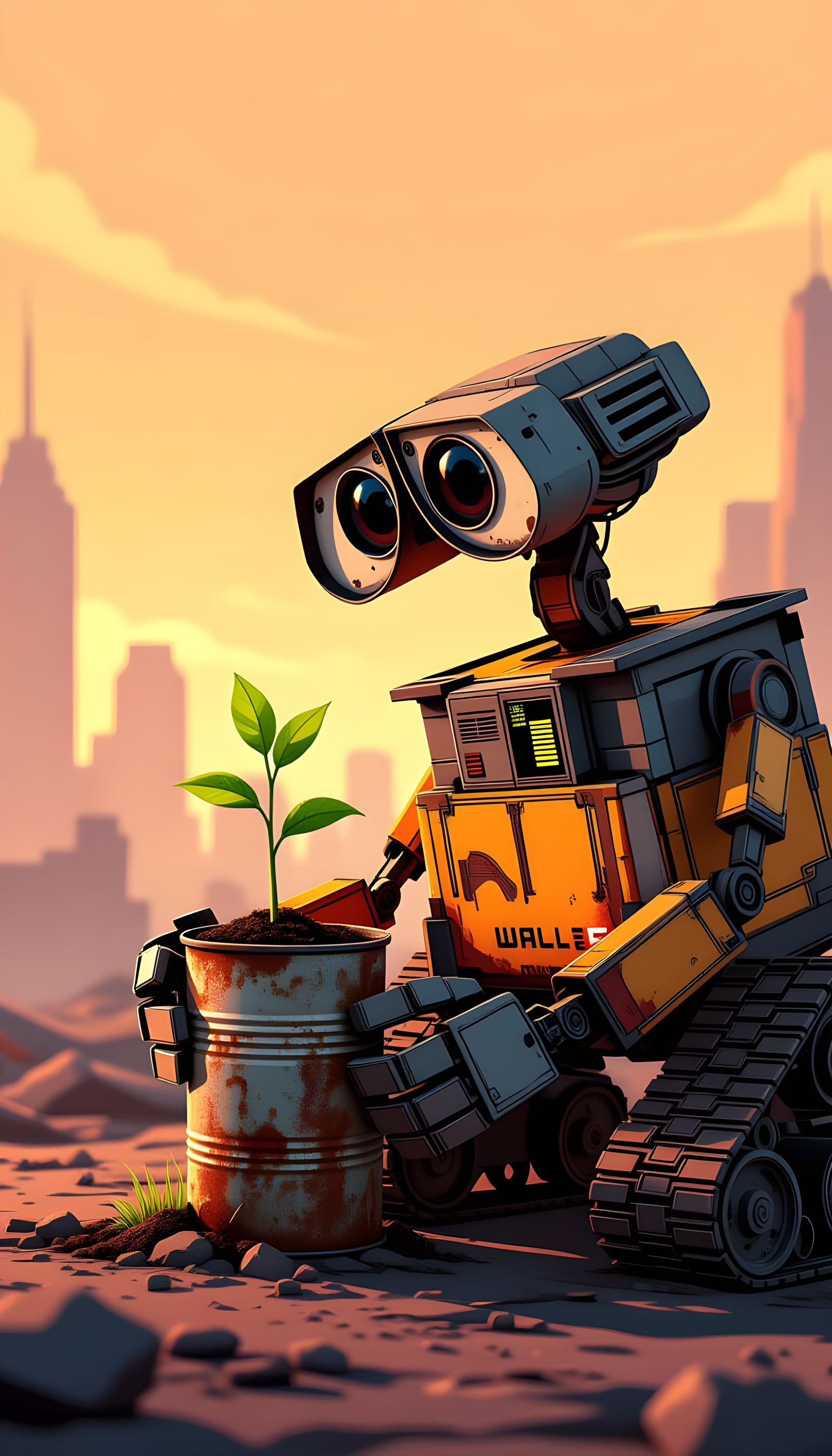 Wall-E Robot Nurtures Plant Artwork