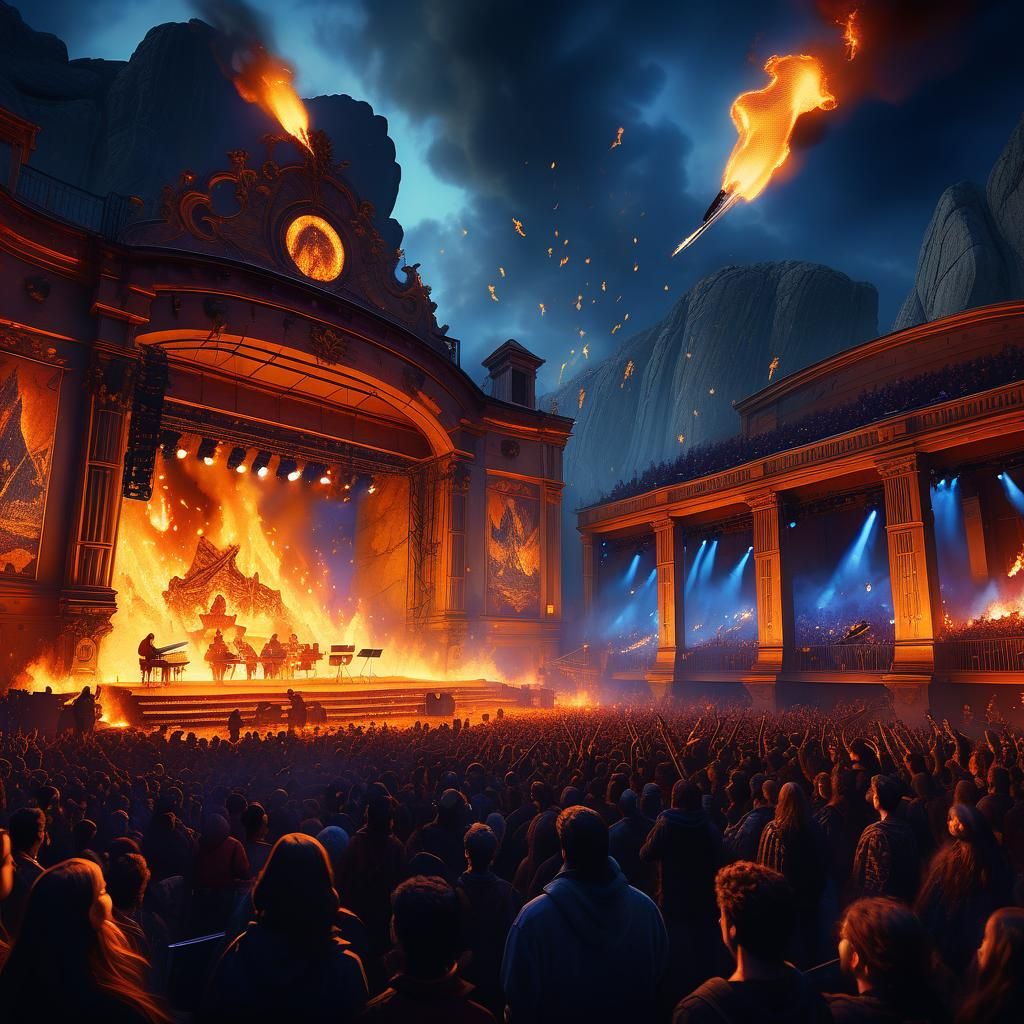 Inferno Rock Concert Stage in Detailed Matte Painting
