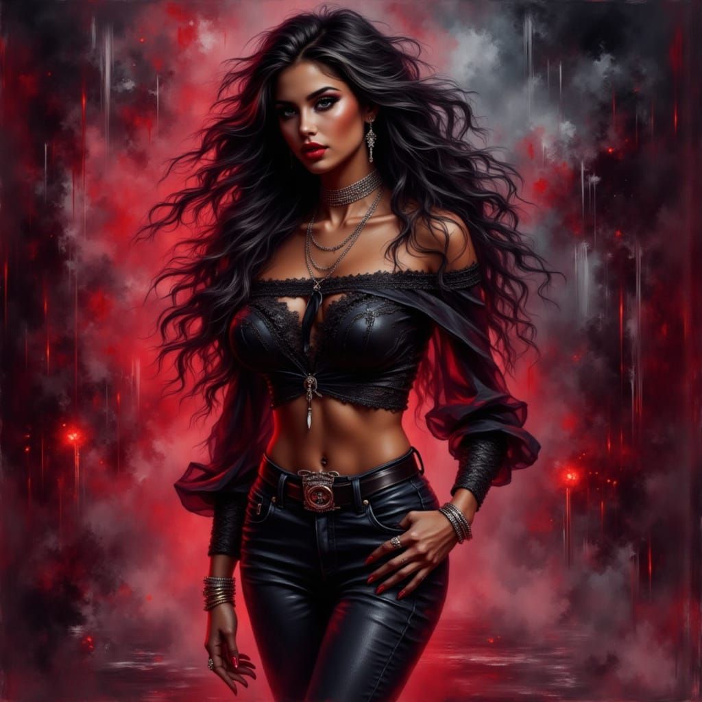 Stunning Woman with Smokey Eyes and Red Lips