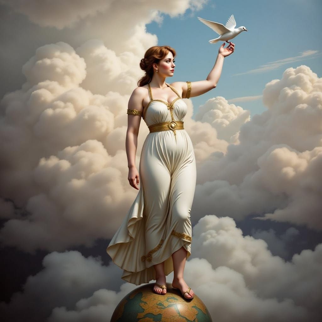 Ethereal Goddess in Grecian Splendor with Dove