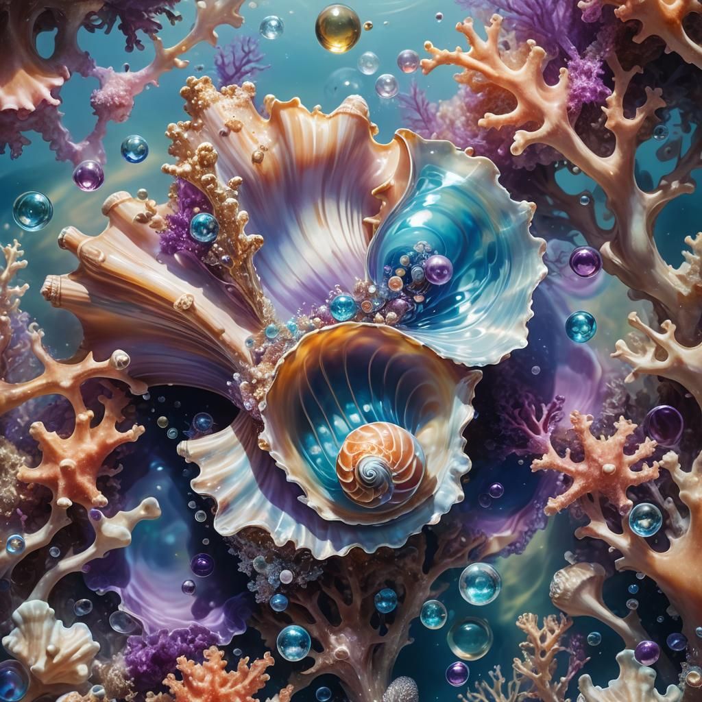Gems in Glass Shell: Surreal Underwater Abstract Expressioni...
