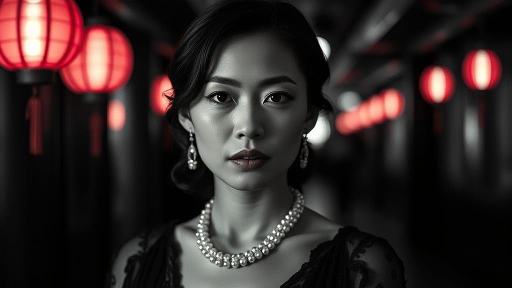 Elegant Chinese Woman in Cinematic Black and White