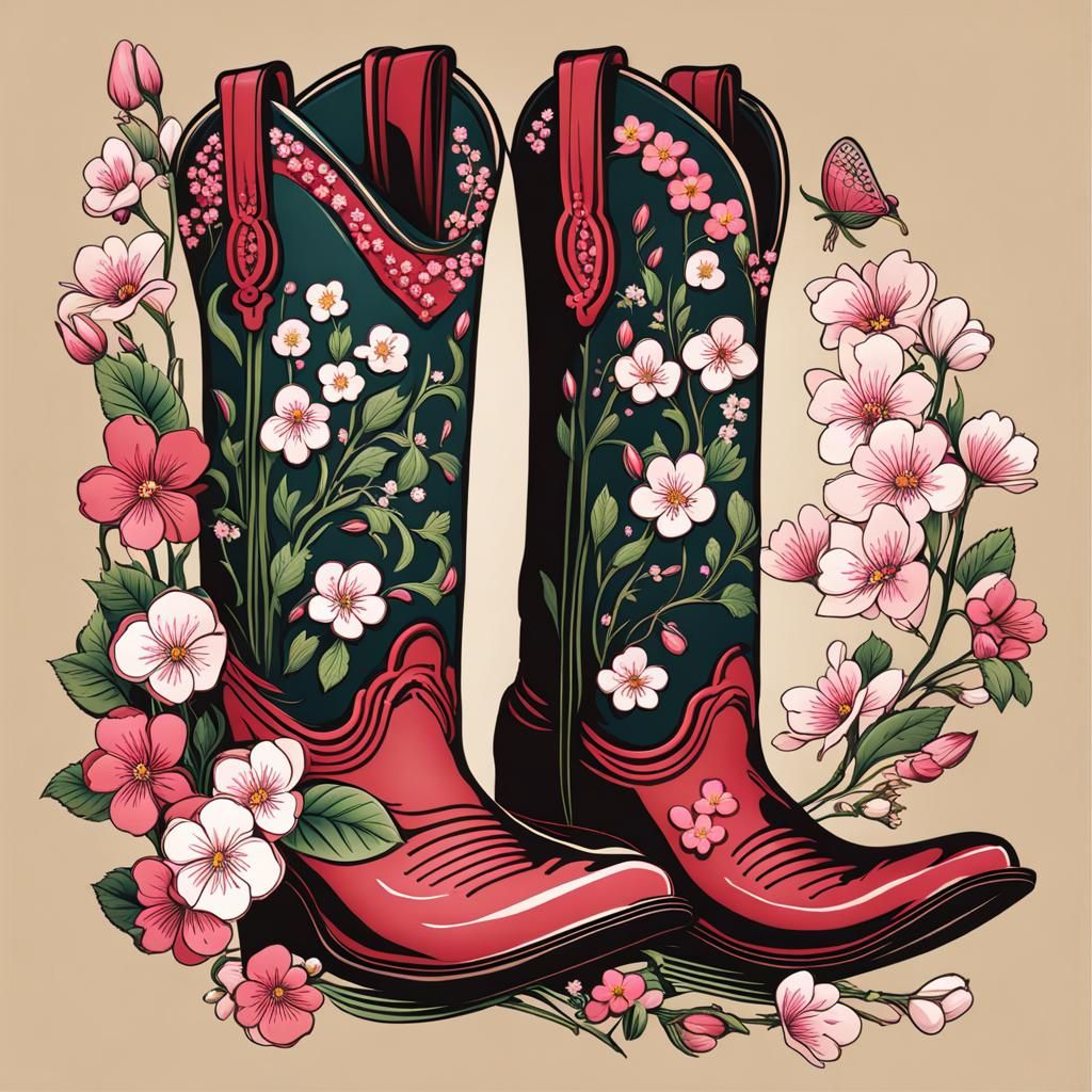 Floral Cowboy Boot Digital Art